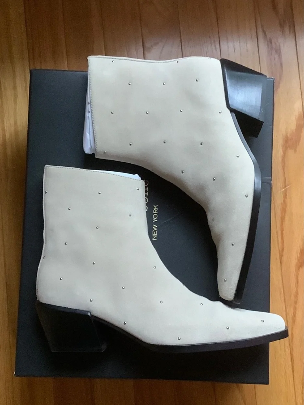 Rag & Bone Joni Studded Zip Block Heel Ankle Boots Light Sand Suede SZ EU 39.5